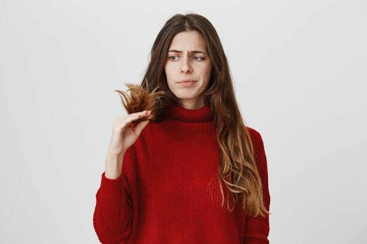 displeased woman looking split ends hair 176420 17560